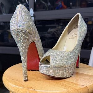Dazzling Crystal-Studded Peep-Toe Heels